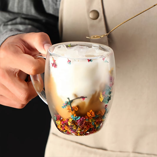 Coffee Glass with Real Flowers - Refreshing Iced Coffee Mug